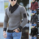 New Pullover American Men's Scarf Collar Sweater Knitted Sweater Long Sleeved Knitwear Men Women Spliced Sweater Jacket