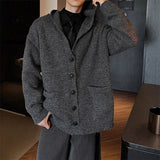 Winter Men's Hooded Cardigan Japanese Retro Loose Button-down Knitted Sweater Coats Premium Quality Long Sleeve Pocket Hoodies