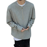 Autumn Men‘s Long Sleeve T-shirts Half Zipper O-Neck Tops Tees Solid Boys Streetwear Hip Hop Clothes