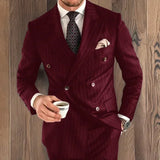 Black Stripe Men Suits Double Breasted Blazer Latest Coat Pant Designs Slim Fit 2 Piece Tuxedos Custom Made Groom Prom