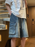 Summer Men's Cargo Denim Shorts Baggy Straight Fashion Casual Wide Leg Short Pants Big Pocket Beach Vacation Short Jeans Male
