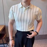 New Slim Men Polo Shirt Leisure Luxury High Quality Knit Tops Business T-shirt Fashion Breathable Buttoned Short Sleeve Knitwear