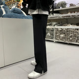 Men's Autumn Spring Loose Straight Leg Pants Cold Tone Wide Leg Casual Long Trousers Faionable Split West Pants