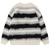 Striped Plush V-neck Sweater Men's Loose Casual Brushed Knit Trendy Couple Versatile Comfortable Harajuku High Street Cardigan