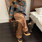 American autumn and winter men and women trendy personality lazy sweater couple loose retro casual round neck Harajuku knitted