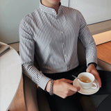 New Naples Business Men Shirts Luxury Textured Stand Collar Striped Long Sleeve Cardigan Leisure Premium Commuter Blouse M-3XL
