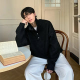 Korean Fashion Men Henry Sweaters Light Luxury Solid Color Long Sleeve Knitwear Premium Quality Button-down Knit Pullover M-3XL