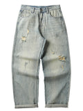 Wide Leg Jeans Men Hole Japanese Style Washed Loose Ankle Length Spring Bleached Ripped High Waist Youthful Vitality Stylish