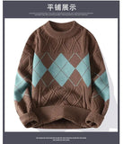 Korean style autumn and winter street fashion personalized splicing round neck sweater for couples loose and casual knitted top