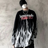 Tie-dyed Flame Long-sleeved T-shirt Men's Autumn New Loose Large Size Hip-hop High Street Fashion Harajuku Hong Style Top Chic