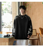 Korean street style men and women trendy personality contrasting color round neck sweater couple winter loose casual knitted top