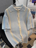T-shirts Men Summer Korean Style Turn-down Collar Couple Chic Single Breasted Design Youthful Breathable Special Casual Loose