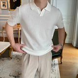 New Fashion Business Tops Men's Polo Shirt Light Luxury Leisure Knitted V Neck T-shirts for Man Korean Popular Short Sleeve Tees