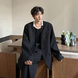Black/White Men Blazer Collarless Contrast Color Streetwear One Button Long Sleeve Fashion Men Casual Suit Jacket 3XL-M