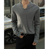 Mens Slim Fit Long Sleeve V-Neck T-Shirt Solid Color Spring  Casual Basic Top  Plain Tee Shirt Breathable Comfort Stretch Soft