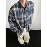 Autumn Long Sleeved Shirt Men Fashion Retro Plaid Shirt Men Japanese Streetwear Loose Brown Casual Shirts Mens Large Size 4XL