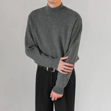 Korean Fashion Men Sweater Light Luxury Trendy Mock Neck Knitted Solid Color Pullover Premium Quality Long Sleeve Basic Knitwear