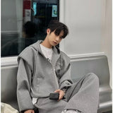 American Casual Hoodie Mens College Couple Fashionable Cardigan Jacket Zipper Shoulder Pad Loose Short Hooded Coat New
