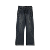 Straight Leg Jeans Men Washed Solid Trousers Panel Design Denim Pants Autumn Fall Male Wear New 2025 High-quality denim pants
