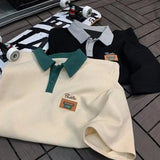 1Pc Men Half-sleeve T-shirt Turn-down Collar Retro Lapel T-shirt Vintage American Style Men's Waffle Texture T-shirt for Outdoor