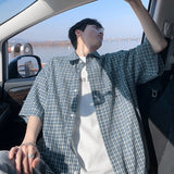 Summer Short Sleeved Shirt Men Retro Plaid Shirt Mens Streetwear Korean Loose Casual Shirt Man Fashion Shirts Large Size 4XL