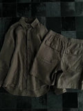 American Retro Shirt Shorts Two-piece Set Korean Cityboy Cargo Wear 2025 Summer New Loose Casual Cotton Linen Breathable Set