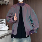 Purple jacket  Stand Collar Loose Outdoor Spring Mens Jacket Casual Windbreaker Streetwear Urban Travel Trendy Daily Wear Coat