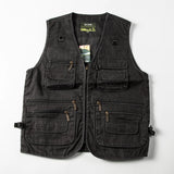 American Workwear Retro Metal Zipper Three-dimensional Pocket Cotton Men Women Tactical V-neck Vest Jacket Aesthetic Urban Chic