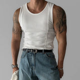 New Men Casual Sports Gym Tank Tops Leisure Splicing Solid Color Sleeveless Tees Fashion Streetwear Fitness Stretch Ribbed Vests