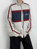 Retro Contrast Jacket Motorcycle Suit Suede Stand Collar Jacket Men's High-end Outdoor Niche Bomber Jacket Baseball Uniform Suit