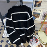 New Korean Trendy Men Sweater Light Luxury Knitted Drooping Stripe O Neck Long Sleeve Pullover Casual High Street Knitwear M-3XL