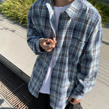 Autumn Long Sleeved Shirt Men Oversized Fashion Retro Plaid Shirt Men Streetwear Korean Loose Casual Shirts Mens Vintage Shirt