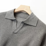 Designed Winter Small V-neck Pullover Knitted Sweater Men Retro Polo Collar Loose High-end Simple Solid Color Vintage Sweater