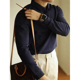 New American Retro Men Polo Shirt Light Luxury Solid Color Slim-fit Commuting Long Sleeve T-shirt Leisure Business Pullover Tops