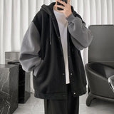 Hong Kong Wind Leisure Cardigan Coat Men 2024 Autumn New Korean Version of The Trend Splicing Loose Hoodie Lovers
