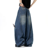 Workwear Curved Knife Jeans Men American Style Star Decoration Wide Leg Male Denim Pants Baggy Straight Trousers New