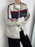 Retro Contrast Jacket Motorcycle Suit Suede Stand Collar Jacket Men's High-end Outdoor Niche Bomber Jacket Baseball Uniform Suit