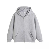 Cotton Solid Color Hooded Sweatshirt Autumn American Double Zipper Cardigan Gray Men's and Women's Loose Simple Daily Hoodies