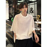 White O-neck Pleated Stripe T-shirt for Men Vintage Large Size Breathable Soft Short Sleeved T-shirt Summer Loose Casual Tops