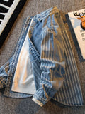American Striped Spliced Denim Jacket Men 2025 Autumn Trendy Handsome Men Women Casual Loose Work Shirt Jacket Aesthetic Chic