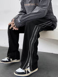 Streetwear Side Split Zipper Loose Casual Straight Pants Men Outdoor Y2k Black Parachute Long Trousers New