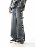 Spring Men's Ripped Wide-leg Distressed Jeans New Hip Hop Skateboard Denim Pants Y2K Vintage Streetwear Jean Trousers