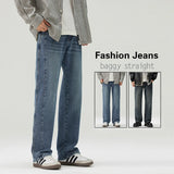 Autumn New Men's Baggy Straight Jeans Solid Color Vintage Fashion Korean Denim Pants High Street Soft High Quality Male Trousers