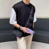 New Streetwear Fashion Mens Knitted Camisole Sleeveless O Neck Casual Tank Tops Knit pure Color Men Summer Leisure Knitting Vest