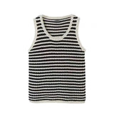 Men Vest Black White Contrast Striped Knitted Tank Top Spring Summer Streetwear Fashion Youth Campus Top Men'S Clothing New