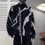 Turtleneck Sweaters Men Winter Lace-up Design Thicken Warm Pullovers Vintage Slouchy Streetwear Japanese Style Soft Personality
