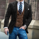 Men's Corduroy Blazer Jacket Beige Slim Fit Comfortable Elegant Business Casual Suit Coat with Large Pockets Stylish Formal Mens