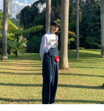 American Retro Large Size Denim Overalls Men's Loose Trend Korean Style Fashion 2025 New High-end Straight Suspender Jumpsuit