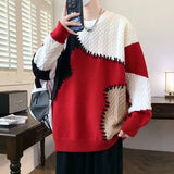 American street style men and women trendy personalized round neck sweater couple winter high street loose retro casual knitted