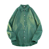 Harajuku Long Sleeve Plaid Shirts Men Autumn Loose High Street All-match Shirt Gentleman Camisa Check Tops Stylish 5XL-M